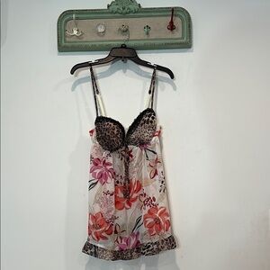 Vintage Bisou Bisou Floral Leopard mini Chemise slip medium women’s Y2K